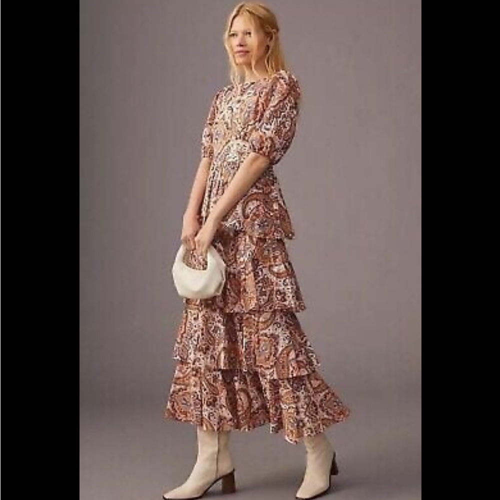 Anthropologie Kachel Tiered Maxi Dress Size S Desert Paisley